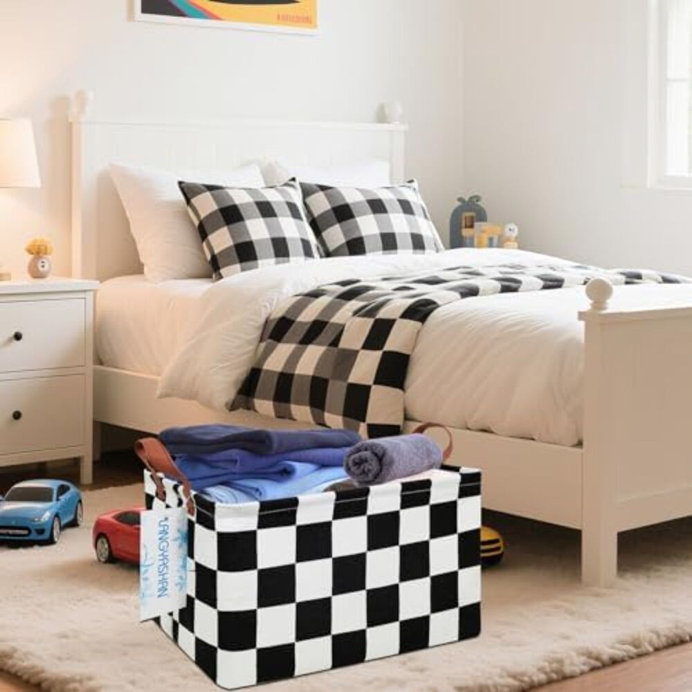 Collapse Canvas Rectangular Storage Bin Basket with Handles Home Office Closet